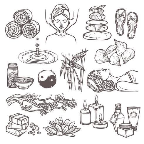 Spa sketch icons vector