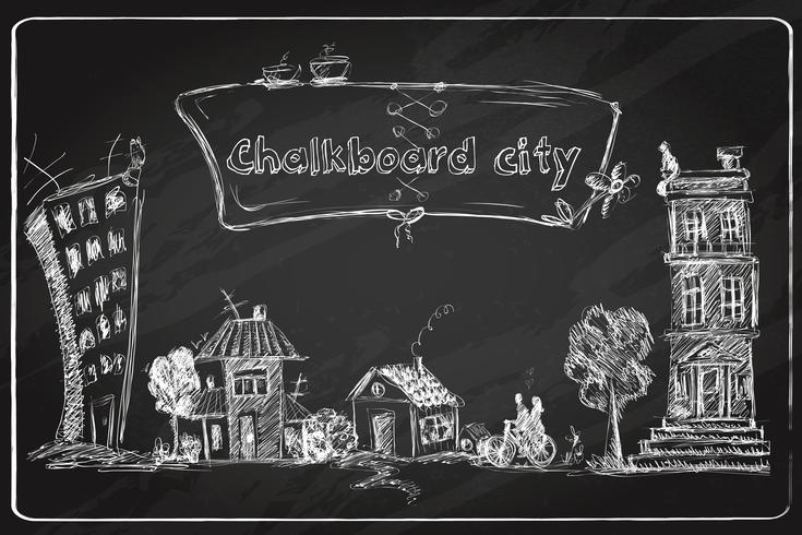 Chalkboard city doodle vector