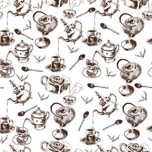 Teapot and cups seamless pattern vector