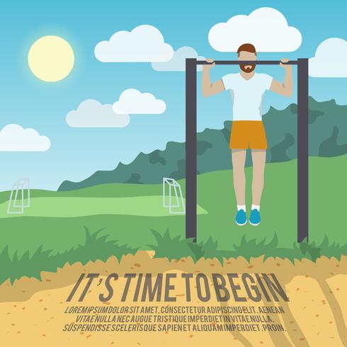 Man on pull-up bar fitness poster vector