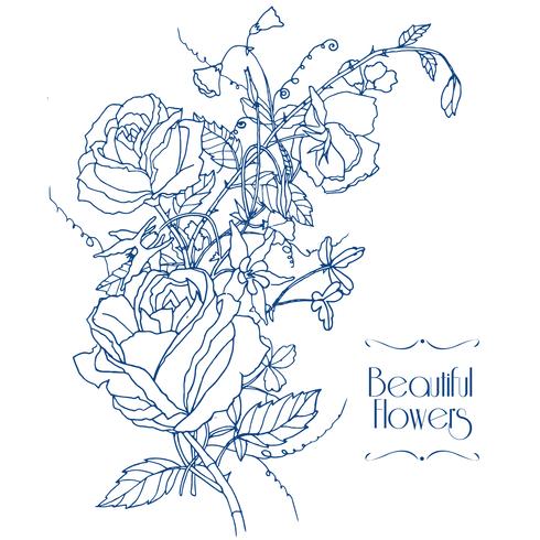 Vintage flowers sketch vector