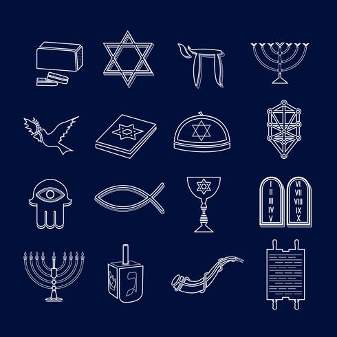 Judaism icons set outline vector