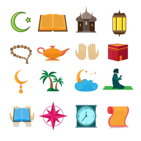 Islam icons set vector