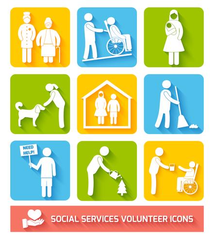 Social services icons set flat vector