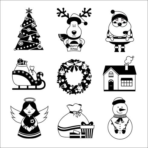 Iconos de Navidad blanco y negro vector