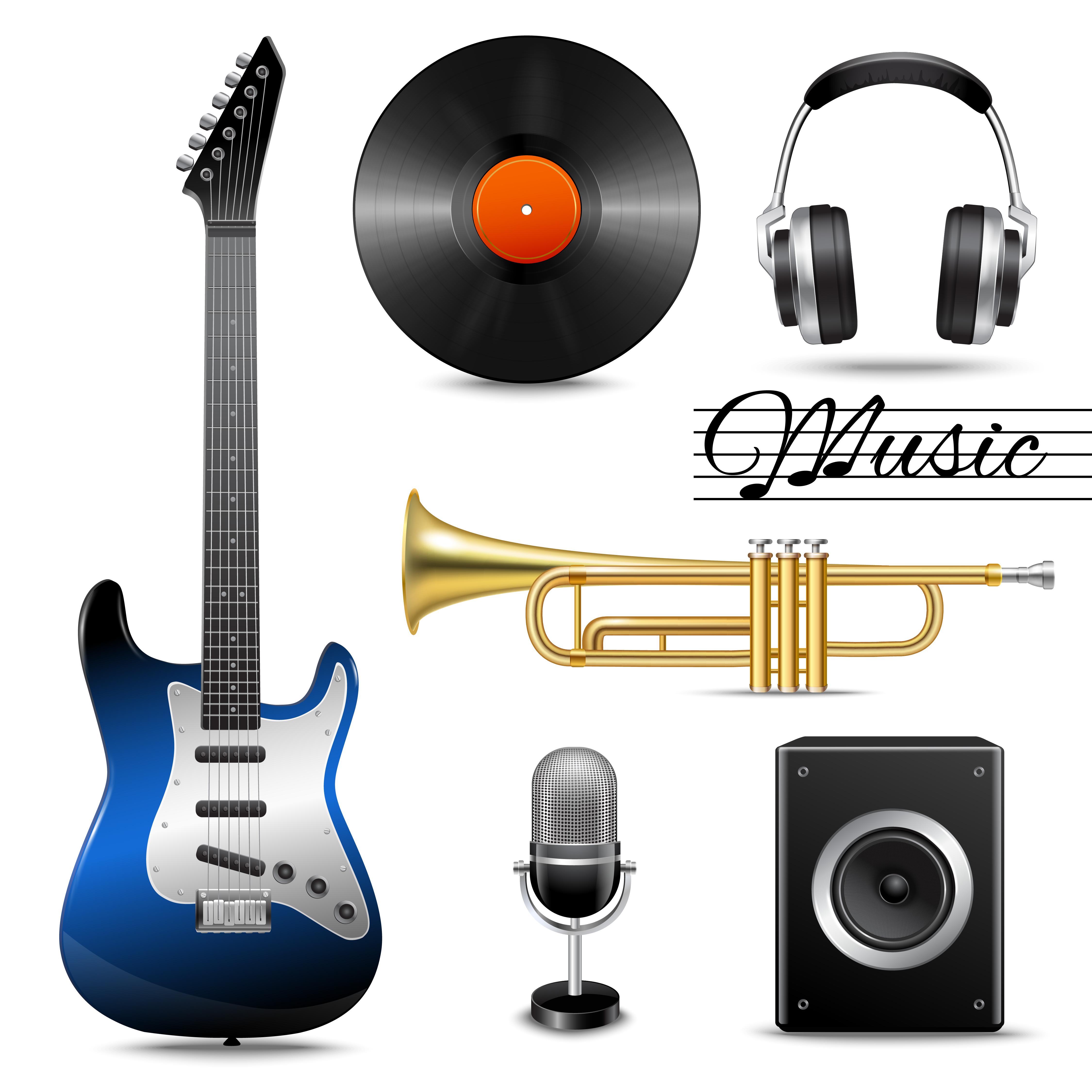 Realistic music icons set 438269 Vector Art at Vecteezy