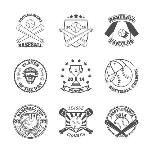 Conjunto de iconos de etiquetas de béisbol vector