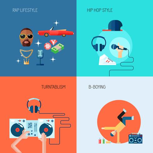 Rap music icons set flat vector