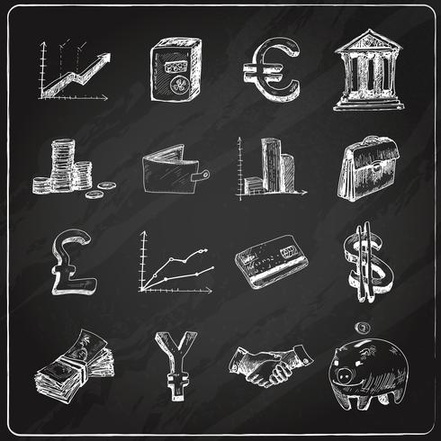 Finance icons set chalkboard vector