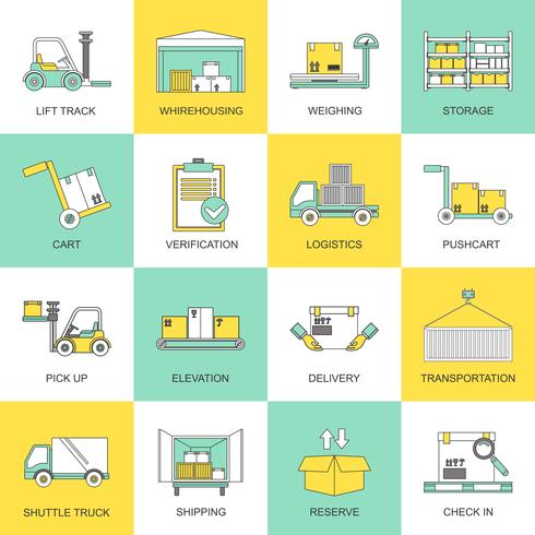 Warehouse icons flat line vector