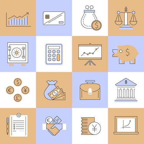 Finance icons set flat line vector