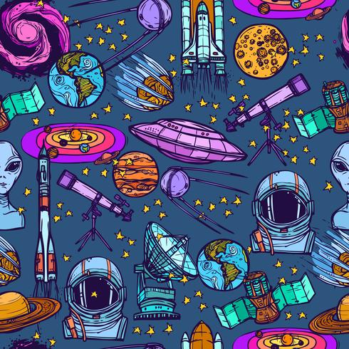 Space sketch seamless pattern vector