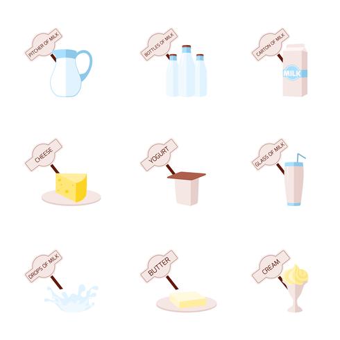 Milk flat icons set vector