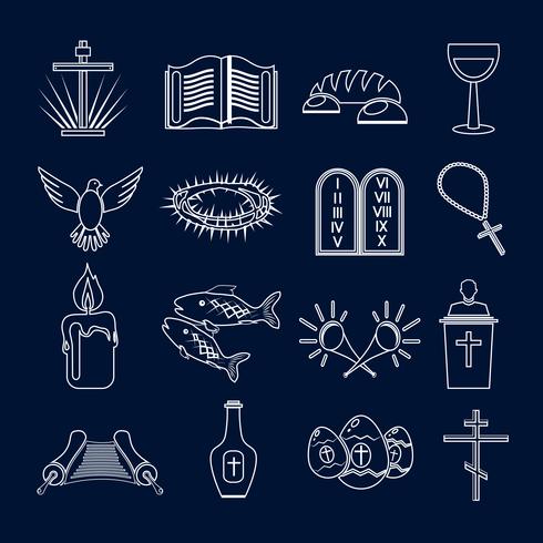 Conjunto de iconos de cristianismo contorno vector