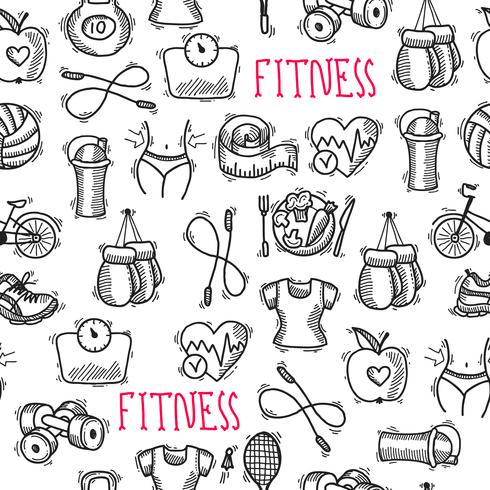 Fitness sketch black and white seamless pattern vector