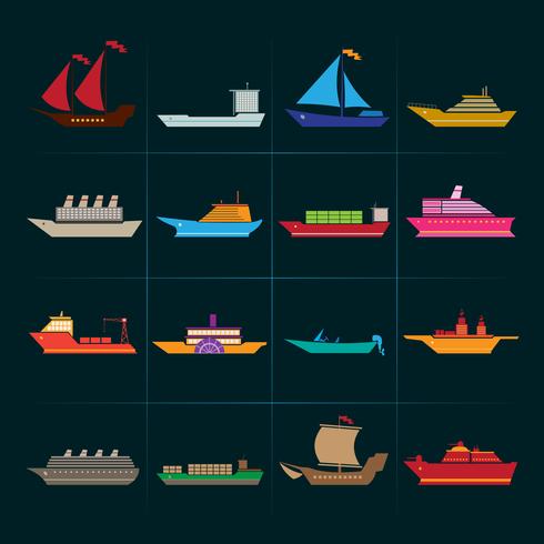 Conjunto de iconos de barcos y embarcaciones vector