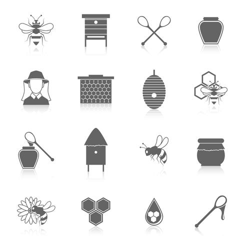 Conjunto de iconos de miel de abeja negro vector