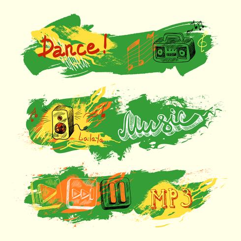 Grunge sketch music banners vector