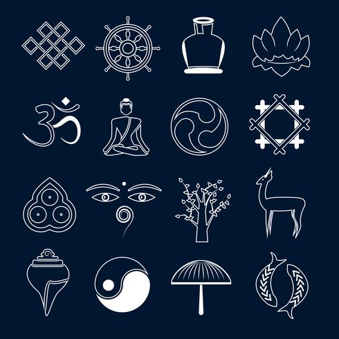 Buddhism icons set outline vector