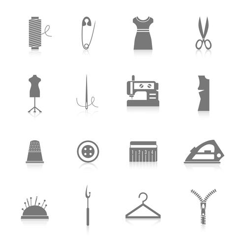 Sewing equipment icons set black vector