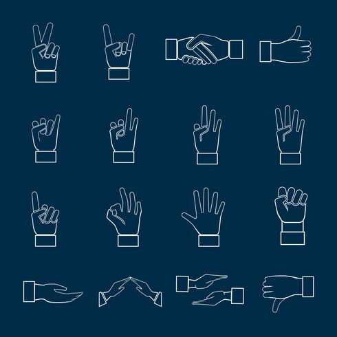 Hands Icons Set Outline vector