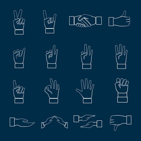 Hands Icons Set Outline vector