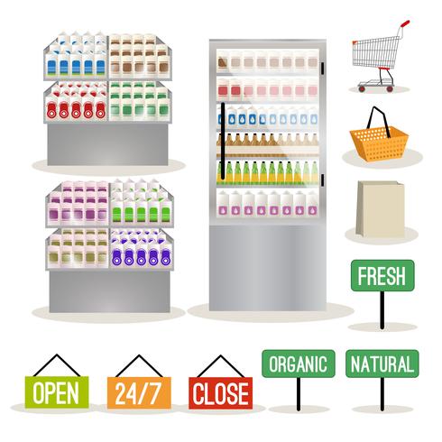 Supermarket shelves set vector