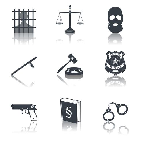 Law and justice icons black vector