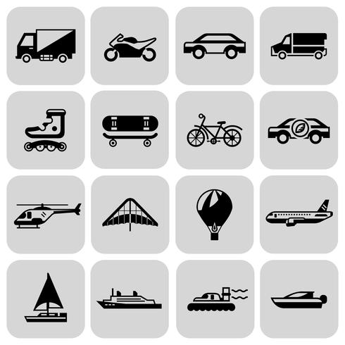 Transport icons black set vector