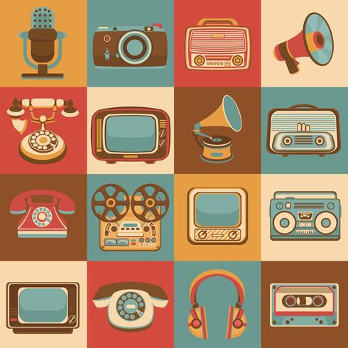 Retro media icons vector