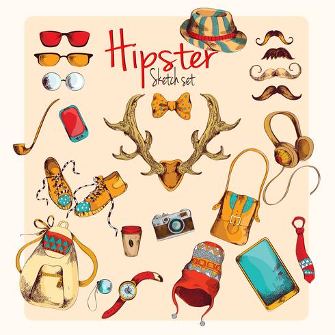 Hipster sketch set vector