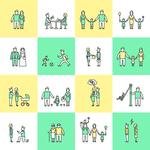 Family icons set flat line vector