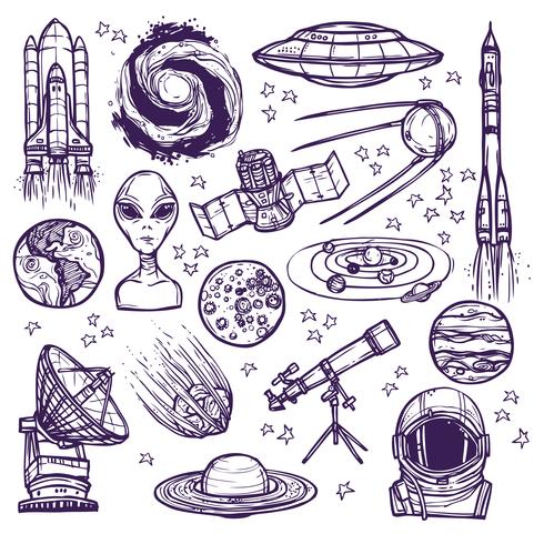 Space sketch set vector