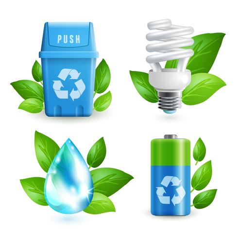 Conjunto de iconos de ecología y residuos vector