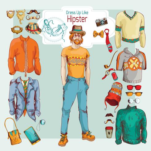 Hipster boy set vector