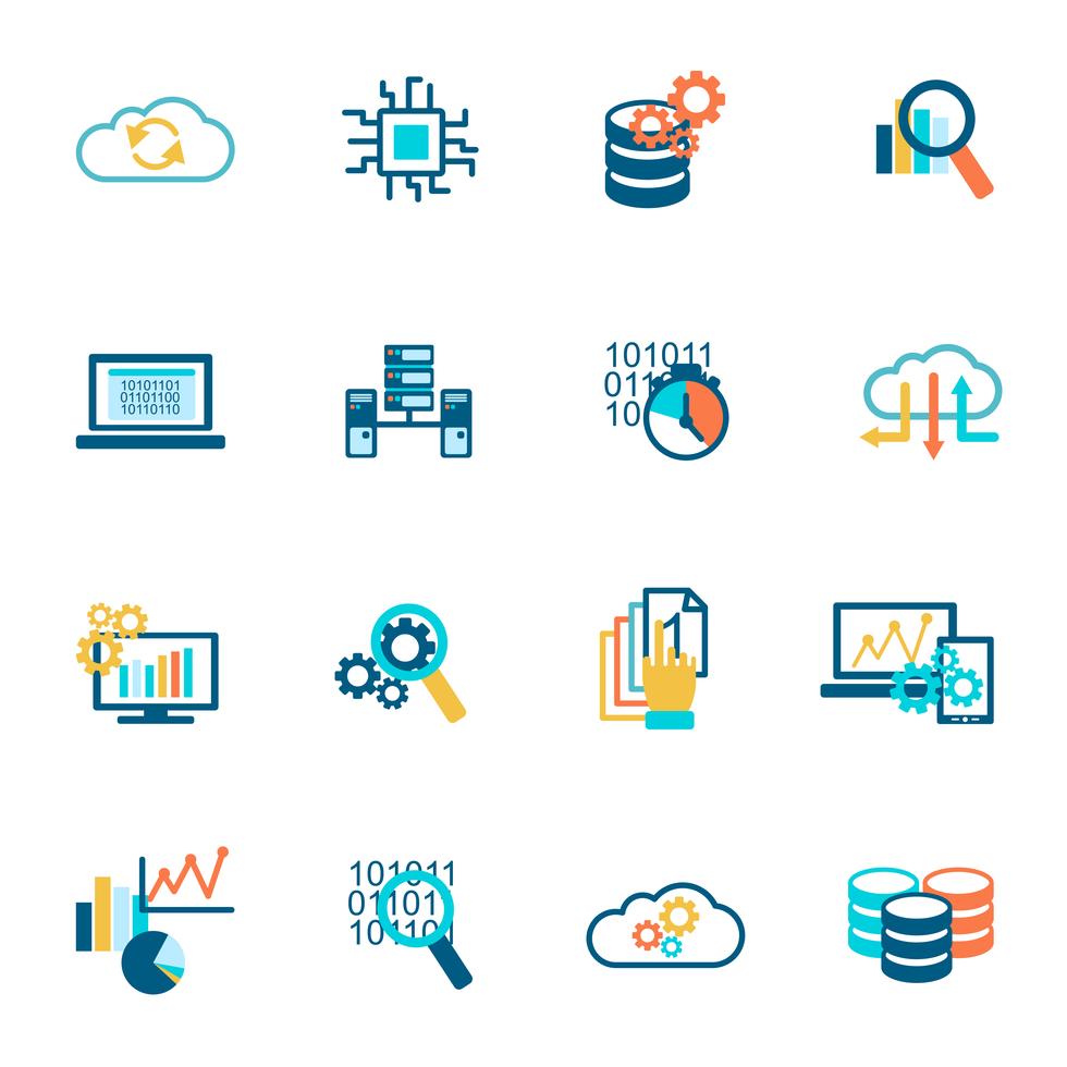 Database analytics icons flat 438585 Vector Art at Vecteezy