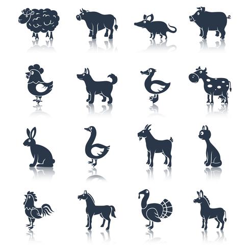 Farm animals set black vector