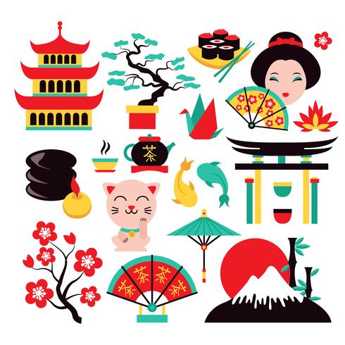 Japan symbols set vector