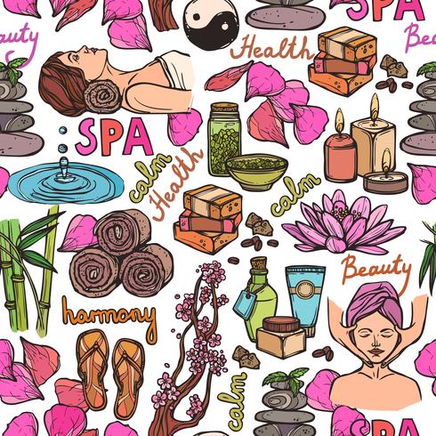 Spa sketch seamless pattern color vector