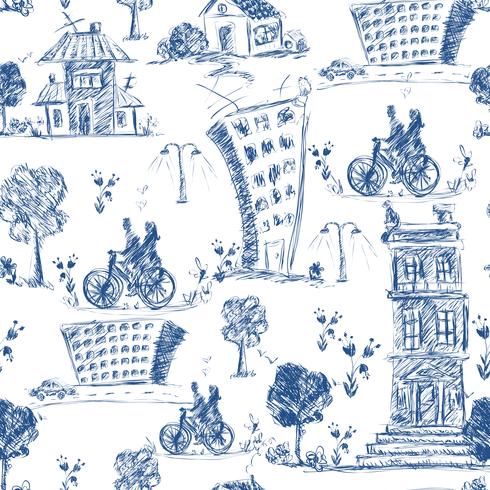 Doodle city seamless pattern vector