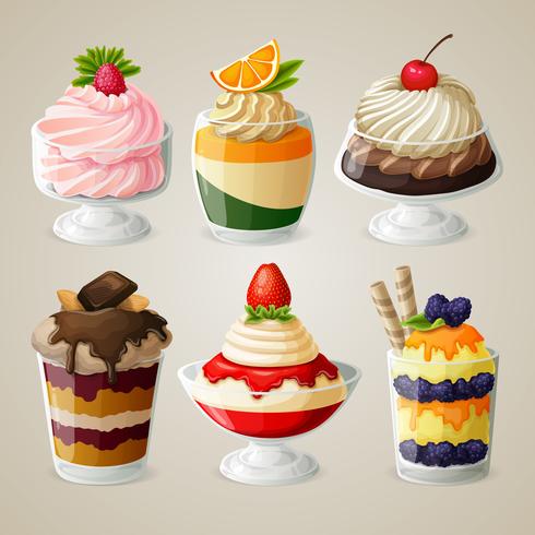 Set de postres dulces helados vector