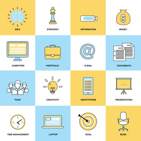 Business icons flat line set vector