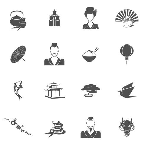 Iconos de japon negro vector