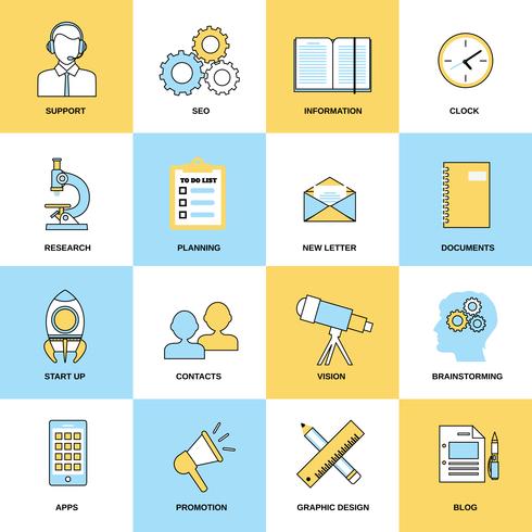 Business icons flat line set vector