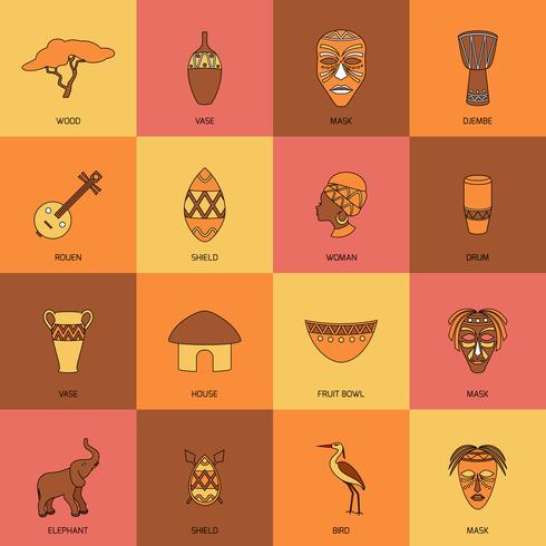 Africa Icons Line Flat vector