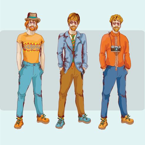 Hipster boy character set vector