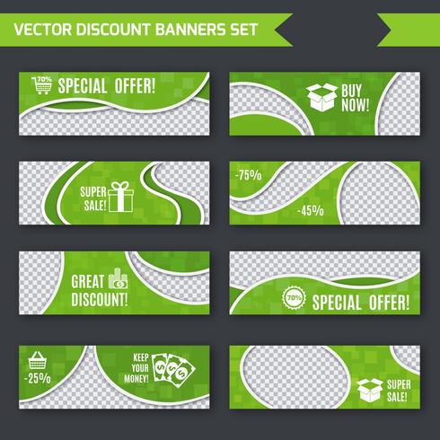 Set de banners de descuento verde vector