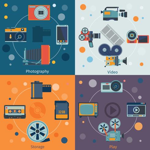 Photo video icons flat vector