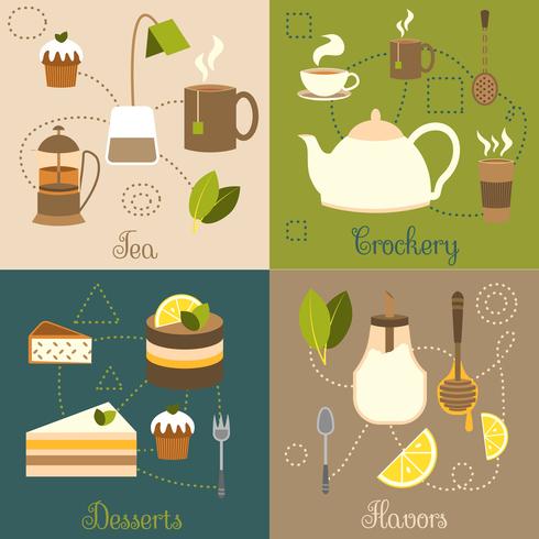 Set de té plano vector