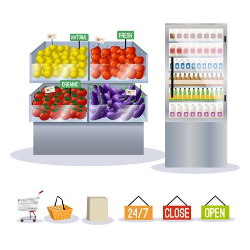 Supermarket fruits vegetables vector